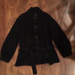 Banana Republic black wool button up sweater w/tie